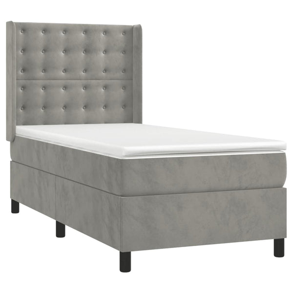 vidaXL Box Spring Bed with Mattress & LED Light Grey 90x200 cm Velvet