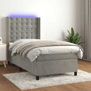vidaXL Box Spring Bed with Mattress & LED Light Grey 90x200 cm Velvet