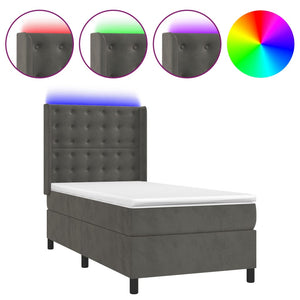 vidaXL Box Spring Bed with Mattress & LED Dark Grey 90x200 cm Velvet