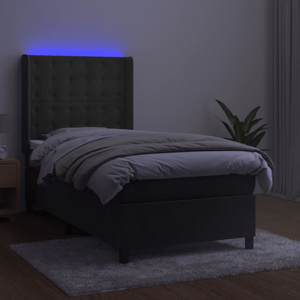 vidaXL Box Spring Bed with Mattress & LED Dark Grey 90x200 cm Velvet