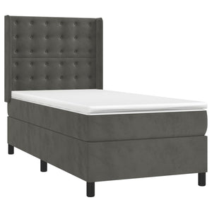vidaXL Box Spring Bed with Mattress & LED Dark Grey 90x200 cm Velvet