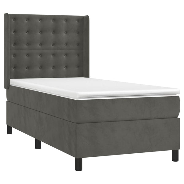 vidaXL Box Spring Bed with Mattress & LED Dark Grey 90x200 cm Velvet