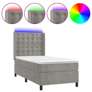 vidaXL Box Spring Bed with Mattress & LED Light Grey 100x200 cm Velvet