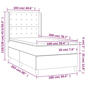 vidaXL Box Spring Bed with Mattress & LED Light Grey 100x200 cm Velvet