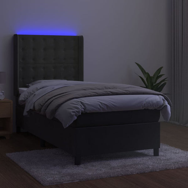 vidaXL Box Spring Bed with Mattress & LED Dark Grey 100x200 cm Velvet