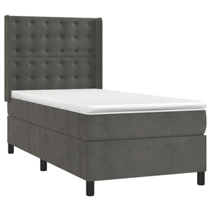 vidaXL Box Spring Bed with Mattress & LED Dark Grey 100x200 cm Velvet