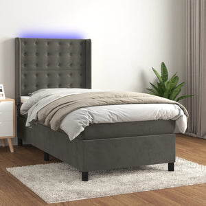 vidaXL Box Spring Bed with Mattress & LED Dark Grey 100x200 cm Velvet