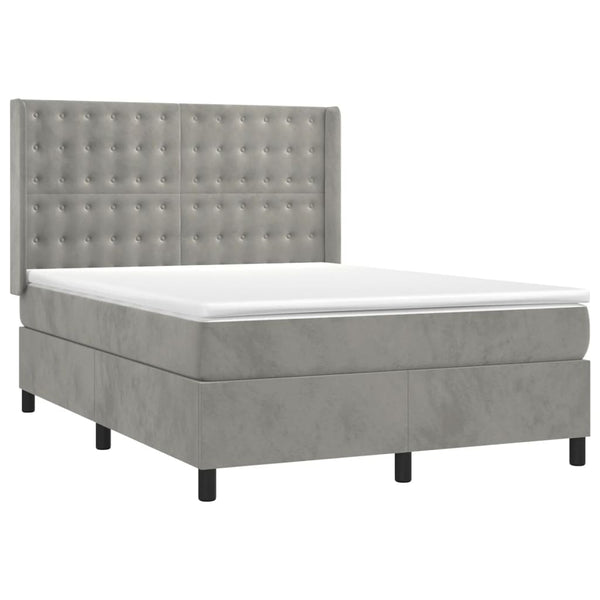 vidaXL Box Spring Bed with Mattress & LED Light Grey 140x190 cm Velvet