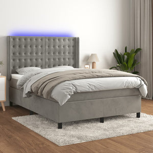 vidaXL Box Spring Bed with Mattress & LED Light Grey 140x190 cm Velvet