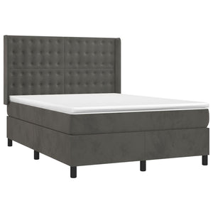 vidaXL Box Spring Bed with Mattress & LED Dark Grey 140x190 cm Velvet