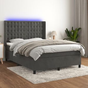 vidaXL Box Spring Bed with Mattress & LED Dark Grey 140x190 cm Velvet
