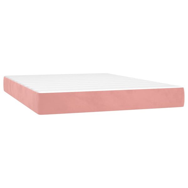 vidaXL Box Spring Bed with Mattress & LED Pink 140x190 cm Velvet