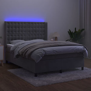 vidaXL Box Spring Bed with Mattress & LED Light Grey 140x200 cm Velvet