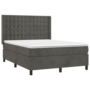 vidaXL Box Spring Bed with Mattress & LED Dark Grey 140x200 cm Velvet