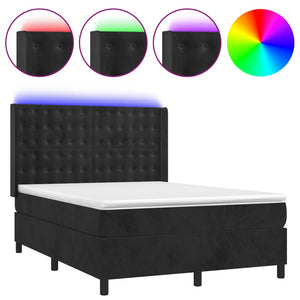 vidaXL Box Spring Bed with Mattress & LED Black 140x200 cm Velvet
