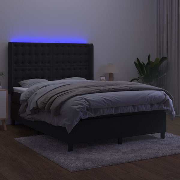 vidaXL Box Spring Bed with Mattress & LED Black 140x200 cm Velvet