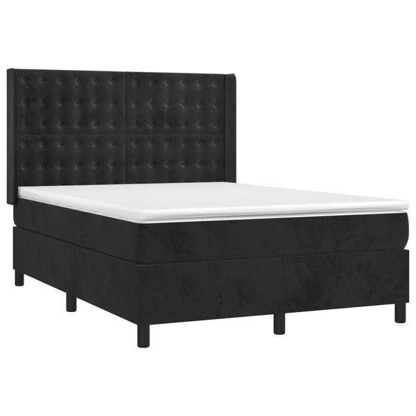 vidaXL Box Spring Bed with Mattress & LED Black 140x200 cm Velvet