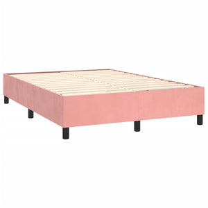 vidaXL Box Spring Bed with Mattress & LED Pink 140x200 cm Velvet