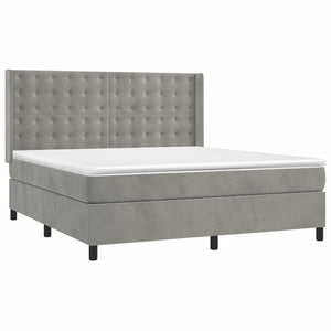 vidaXL Box Spring Bed with Mattress & LED Light Grey 160x200 cm Velvet