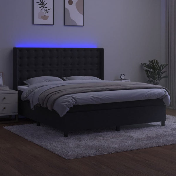 vidaXL Box Spring Bed with Mattress & LED Black 160x200 cm Velvet