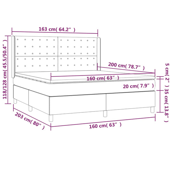 vidaXL Box Spring Bed with Mattress & LED Black 160x200 cm Velvet