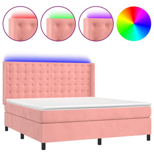 vidaXL Divan Bed with Mattress & LED Pink 160x200 cm Velvet