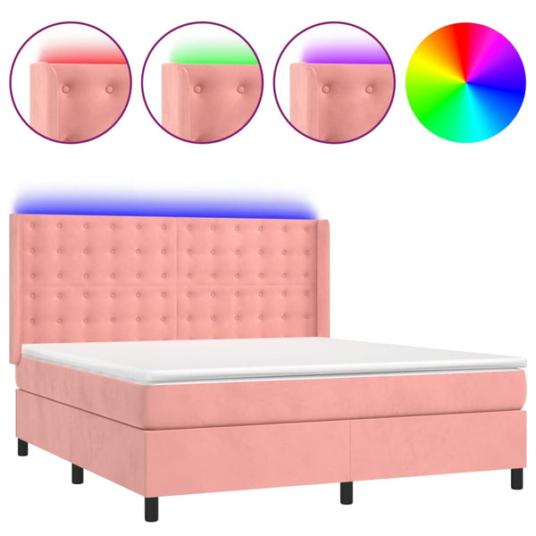 vidaXL Divan Bed with Mattress & LED Pink 160x200 cm Velvet