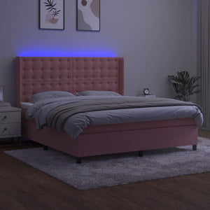 vidaXL Divan Bed with Mattress & LED Pink 160x200 cm Velvet