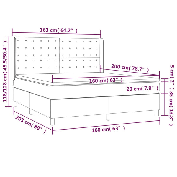 vidaXL Divan Bed with Mattress & LED Pink 160x200 cm Velvet