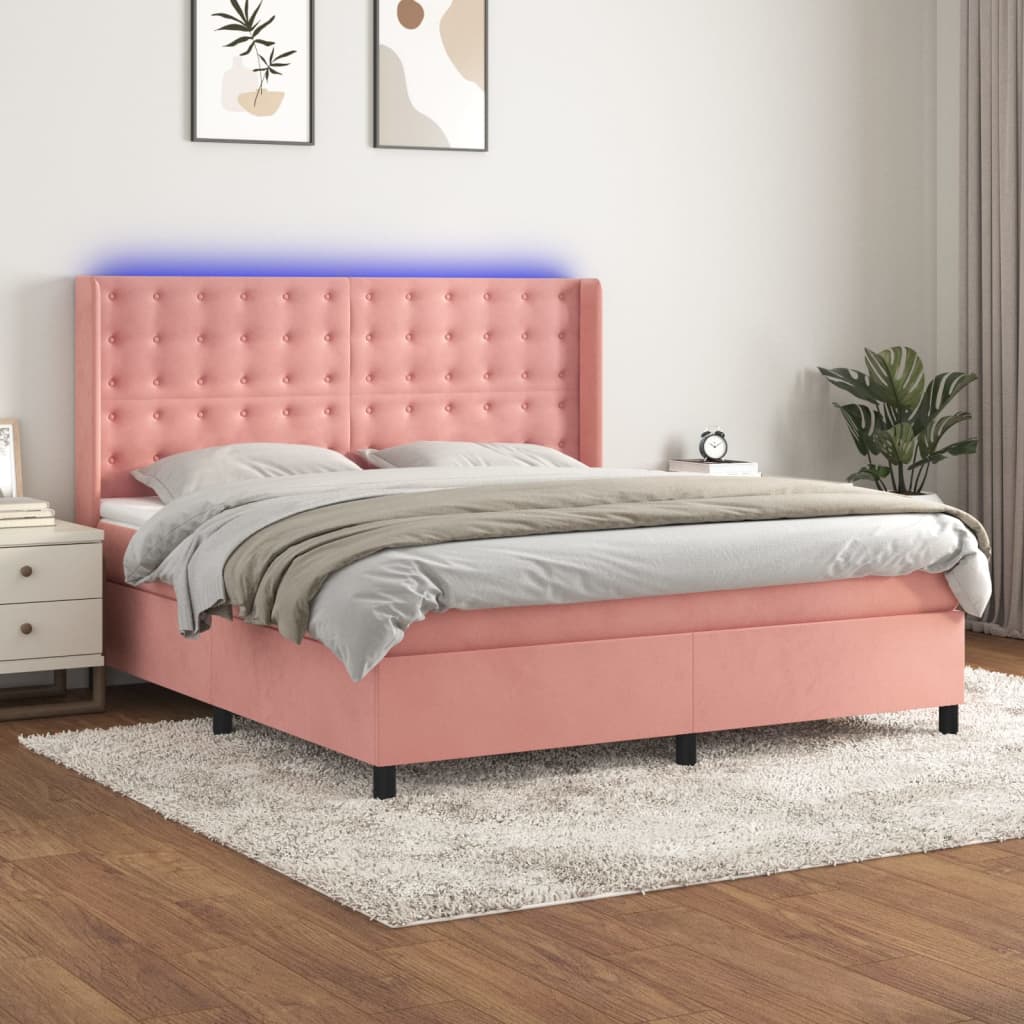 vidaXL Divan Bed with Mattress & LED Pink 160x200 cm Velvet
