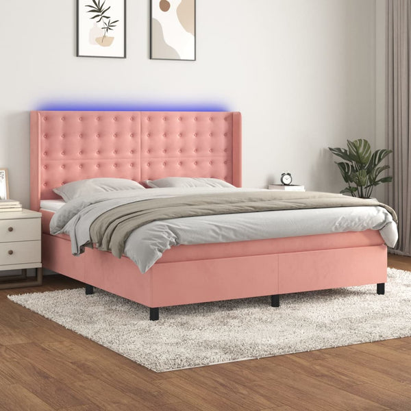 vidaXL Divan Bed with Mattress & LED Pink 160x200 cm Velvet