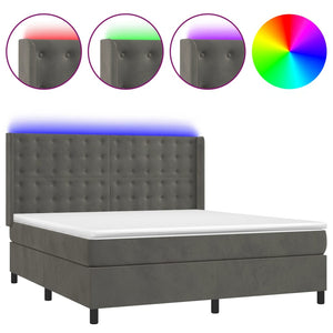 vidaXL Box Spring Bed with Mattress & LED Dark Grey 180x200 cm Velvet
