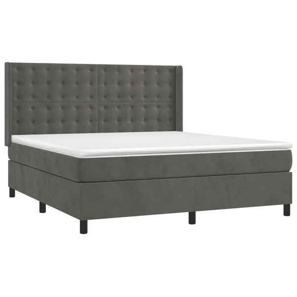 vidaXL Box Spring Bed with Mattress & LED Dark Grey 180x200 cm Velvet
