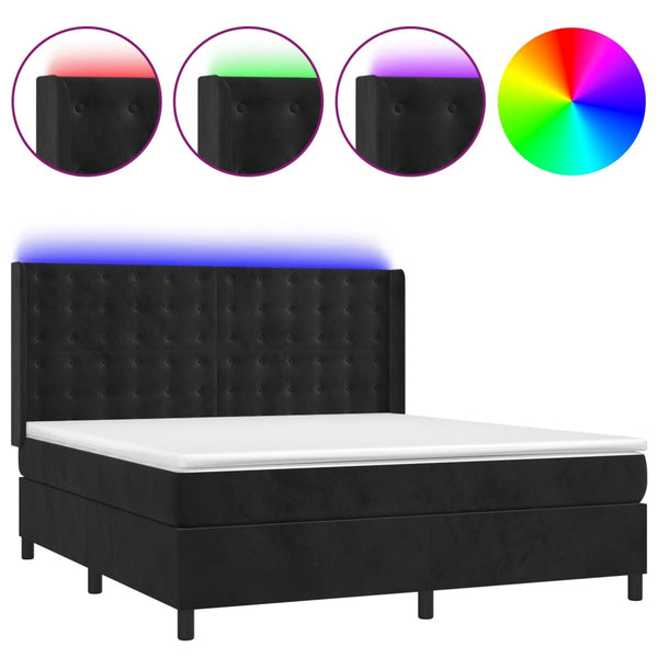 vidaXL Box Spring Bed with Mattress & LED Black 180x200 cm Velvet