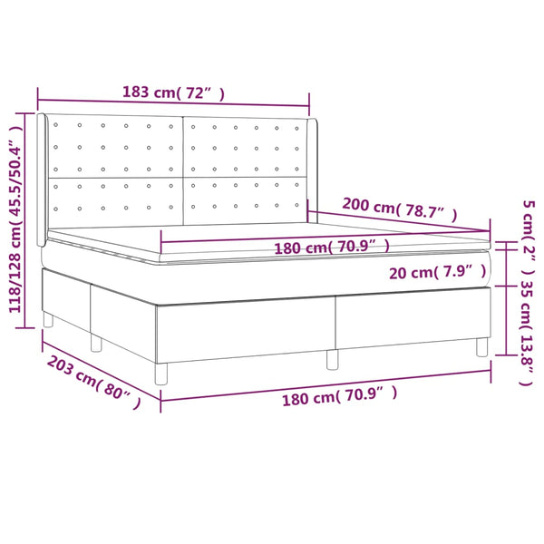 vidaXL Box Spring Bed with Mattress & LED Black 180x200 cm Velvet