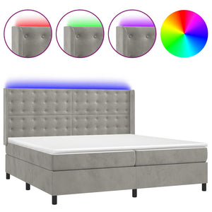 vidaXL Box Spring Bed with Mattress & LED Light Grey 200x200 cm Velvet