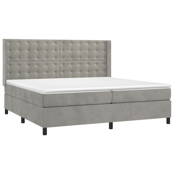 vidaXL Box Spring Bed with Mattress & LED Light Grey 200x200 cm Velvet