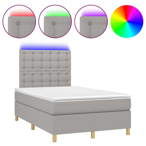vidaXL Box Spring Bed with Mattress and LED Light Grey 120x200 cm Fabric