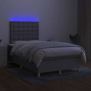 vidaXL Box Spring Bed with Mattress and LED Light Grey 120x200 cm Fabric