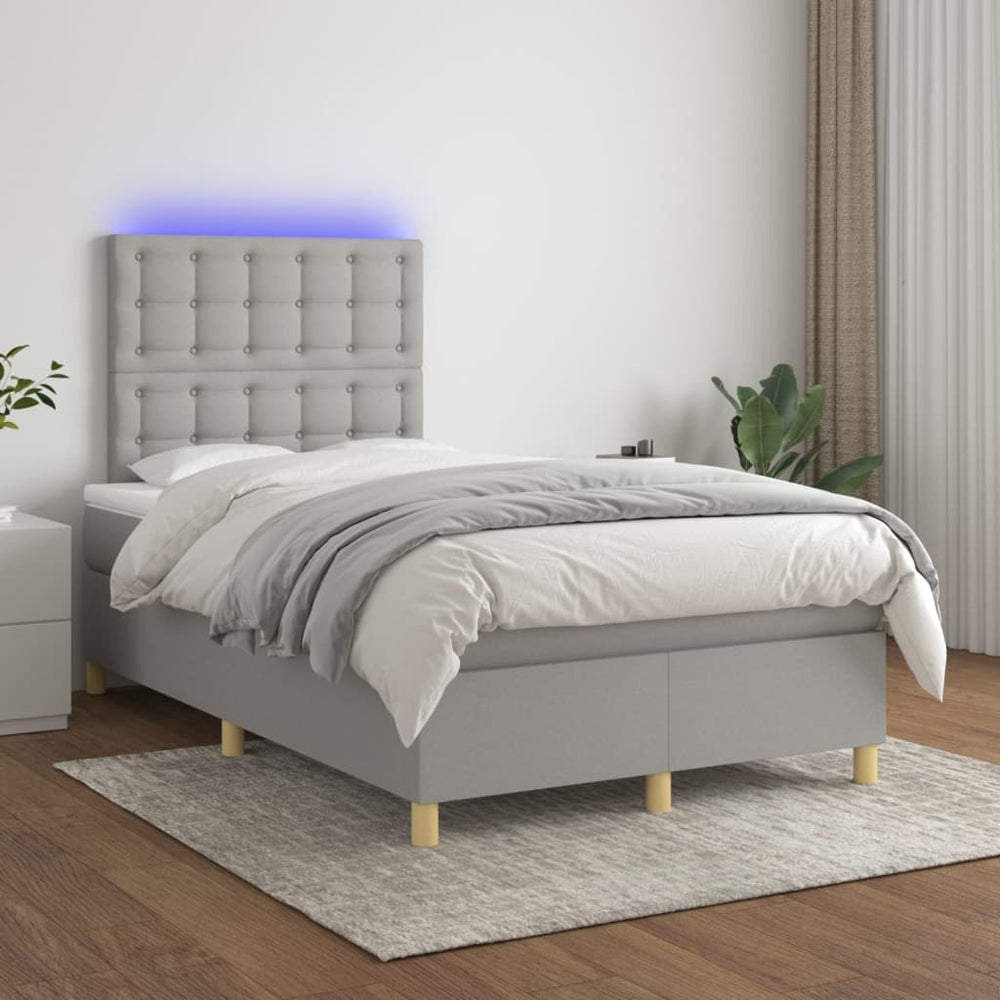 vidaXL Box Spring Bed with Mattress and LED Light Grey 120x200 cm Fabric