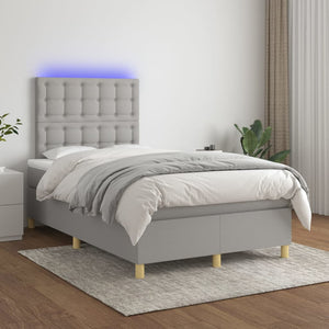 vidaXL Box Spring Bed with Mattress and LED Light Grey 120x200 cm Fabric