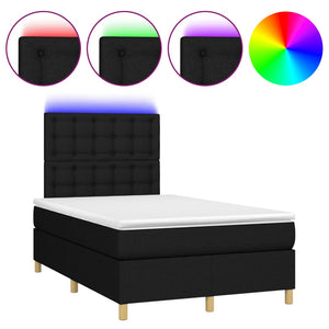 vidaXL Box Spring Bed with Mattress & LED Black 120x200 cm Fabric