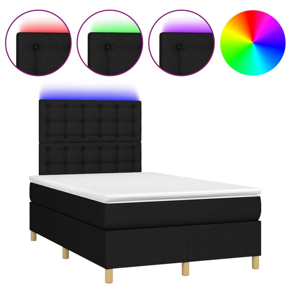 vidaXL Box Spring Bed with Mattress & LED Black 120x200 cm Fabric