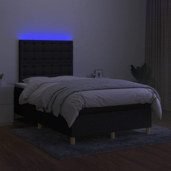 vidaXL Box Spring Bed with Mattress & LED Black 120x200 cm Fabric