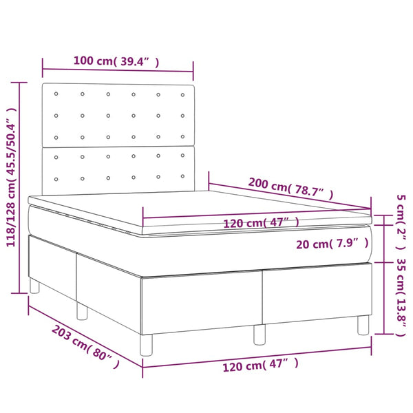 vidaXL Box Spring Bed with Mattress & LED Black 120x200 cm Fabric