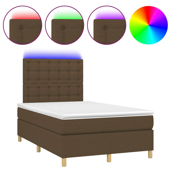 vidaXL Box Spring Bed with Mattress & LED Dark Brown 120x200 cm Fabric