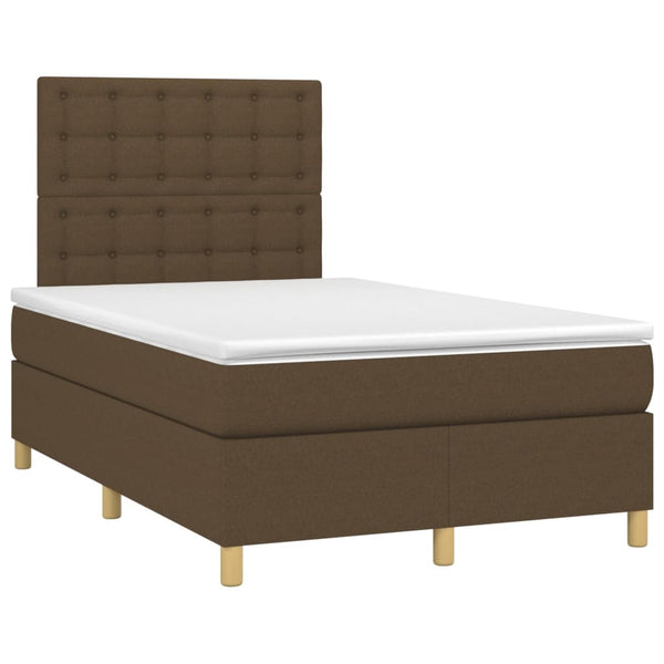vidaXL Box Spring Bed with Mattress & LED Dark Brown 120x200 cm Fabric