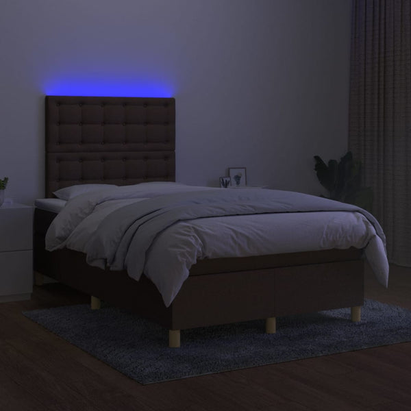 vidaXL Box Spring Bed with Mattress & LED Dark Brown 120x200 cm Fabric