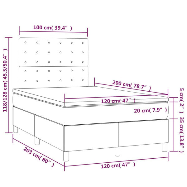 vidaXL Box Spring Bed with Mattress & LED Taupe 120x200 cm Fabric