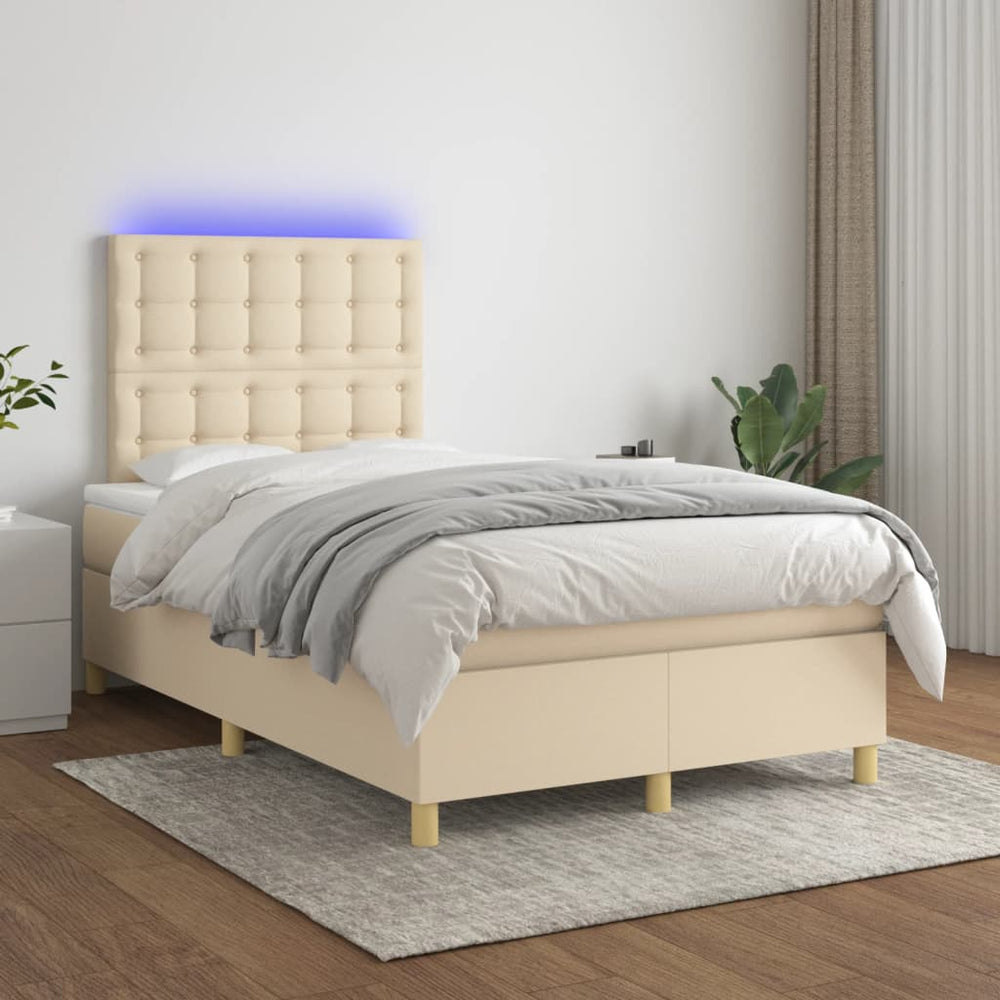 vidaXL Box Spring Bed with Mattress & LED Cream 120x200 cm Fabric